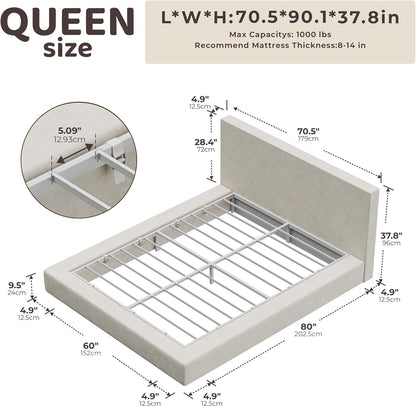💥Factory Direct Sale💥Cloud Queen Bed Frame with Headboard – Beige Chenille