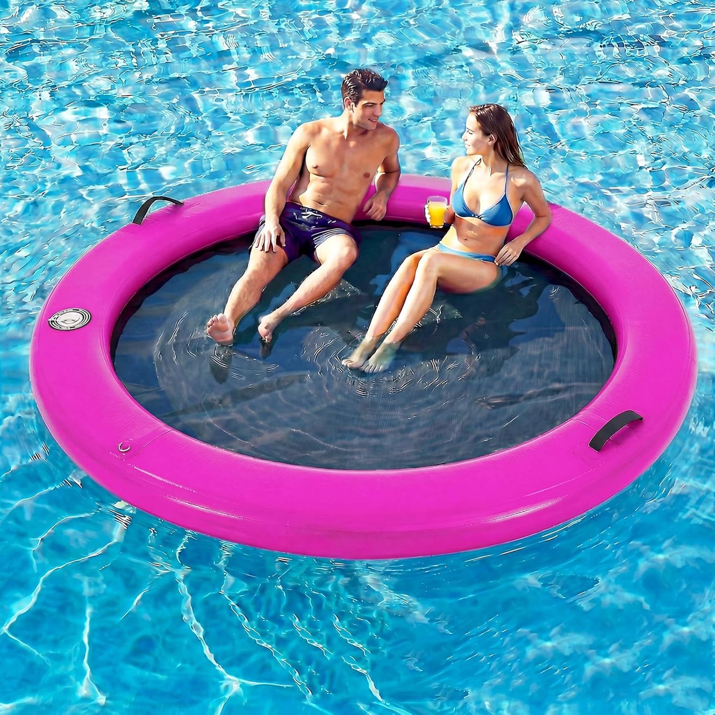 💥Factory Direct Sale💥Round Floating Dock, 2-8 People Inflatable Water Hammock Float with Pump