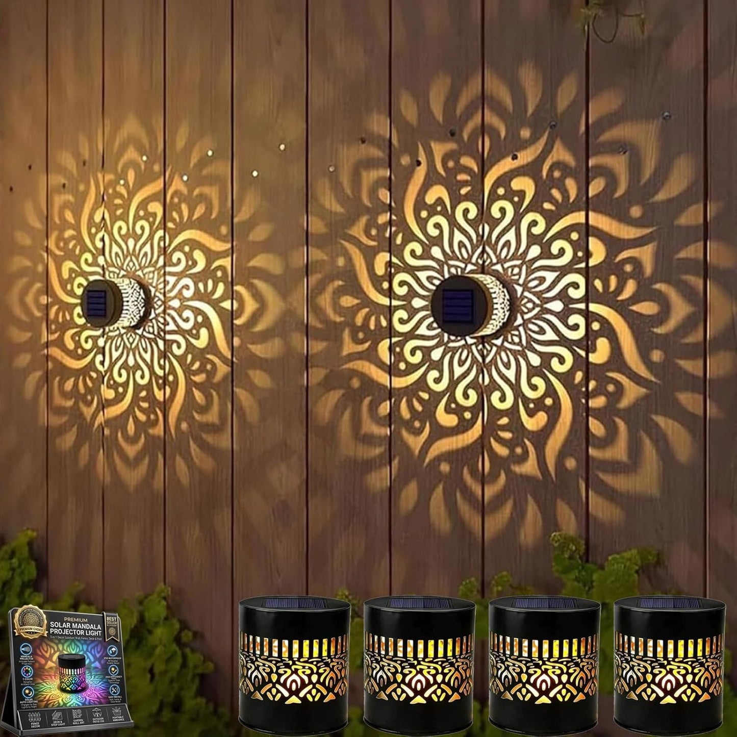 💥Factory Direct Sale💥 4PCS Solar Mandala Lights – Outdoor Waterproof Wall Decor ☀️