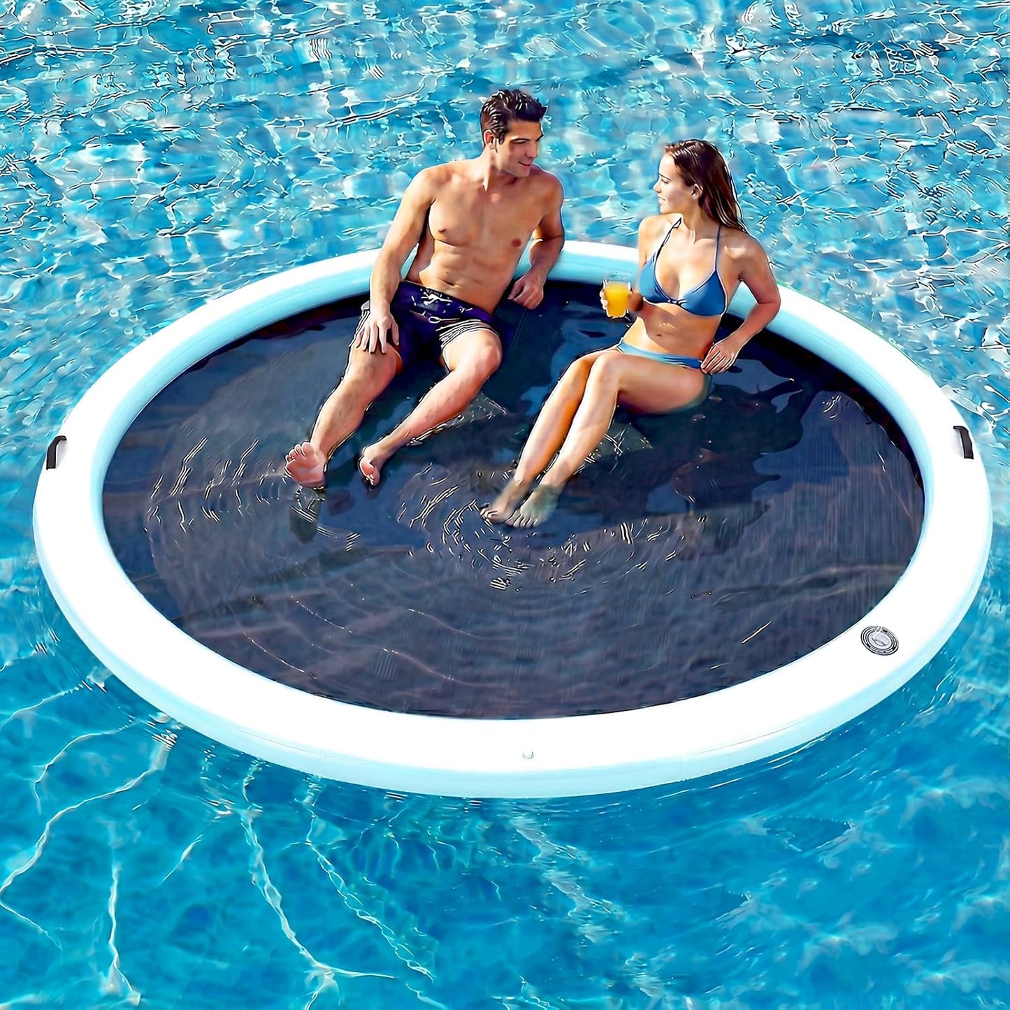 💥Factory Direct Sale💥Round Floating Dock, 2-8 People Inflatable Water Hammock Float with Pump
