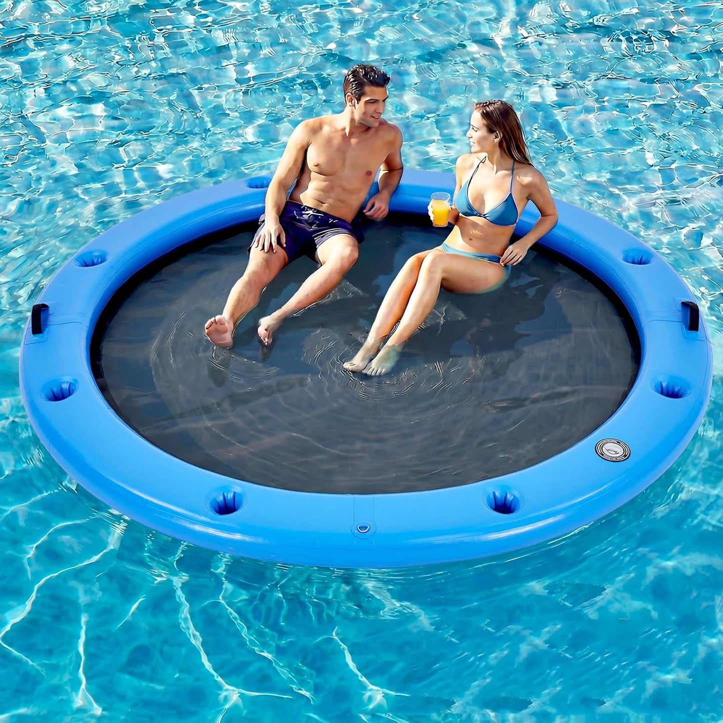 💥Factory Direct Sale💥Round Floating Dock, 2-8 People Inflatable Water Hammock Float with Pump