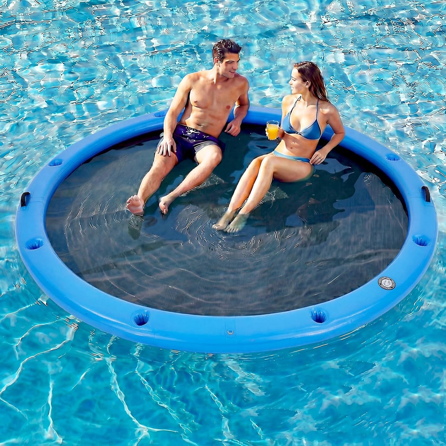 💥Factory Direct Sale💥Round Floating Dock, 2-8 People Inflatable Water Hammock Float with Pump