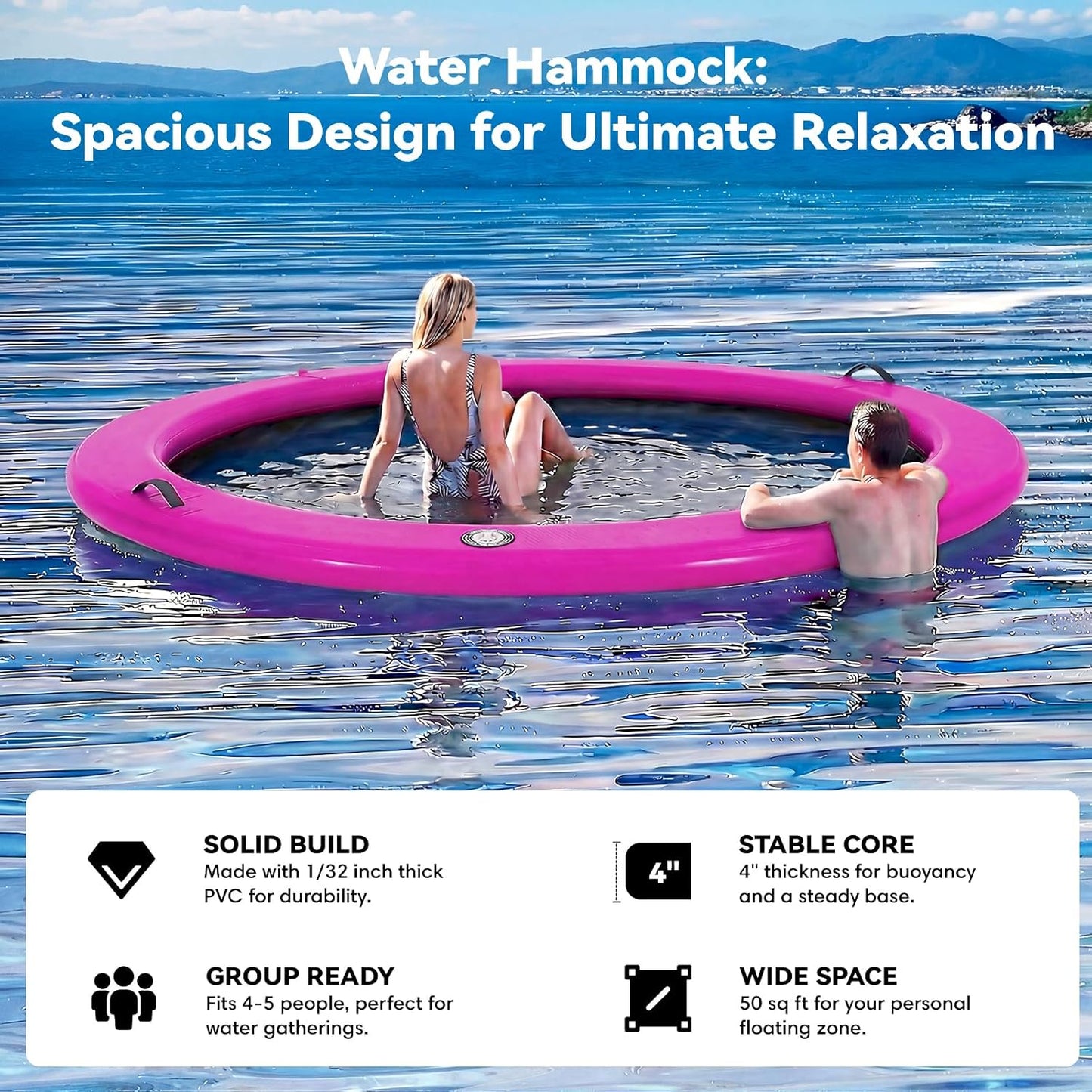 💥Factory Direct Sale💥Round Floating Dock, 2-8 People Inflatable Water Hammock Float with Pump