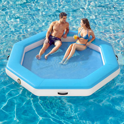 💥Factory Direct Sale💥Round Floating Dock, 2-8 People Inflatable Water Hammock Float with Pump