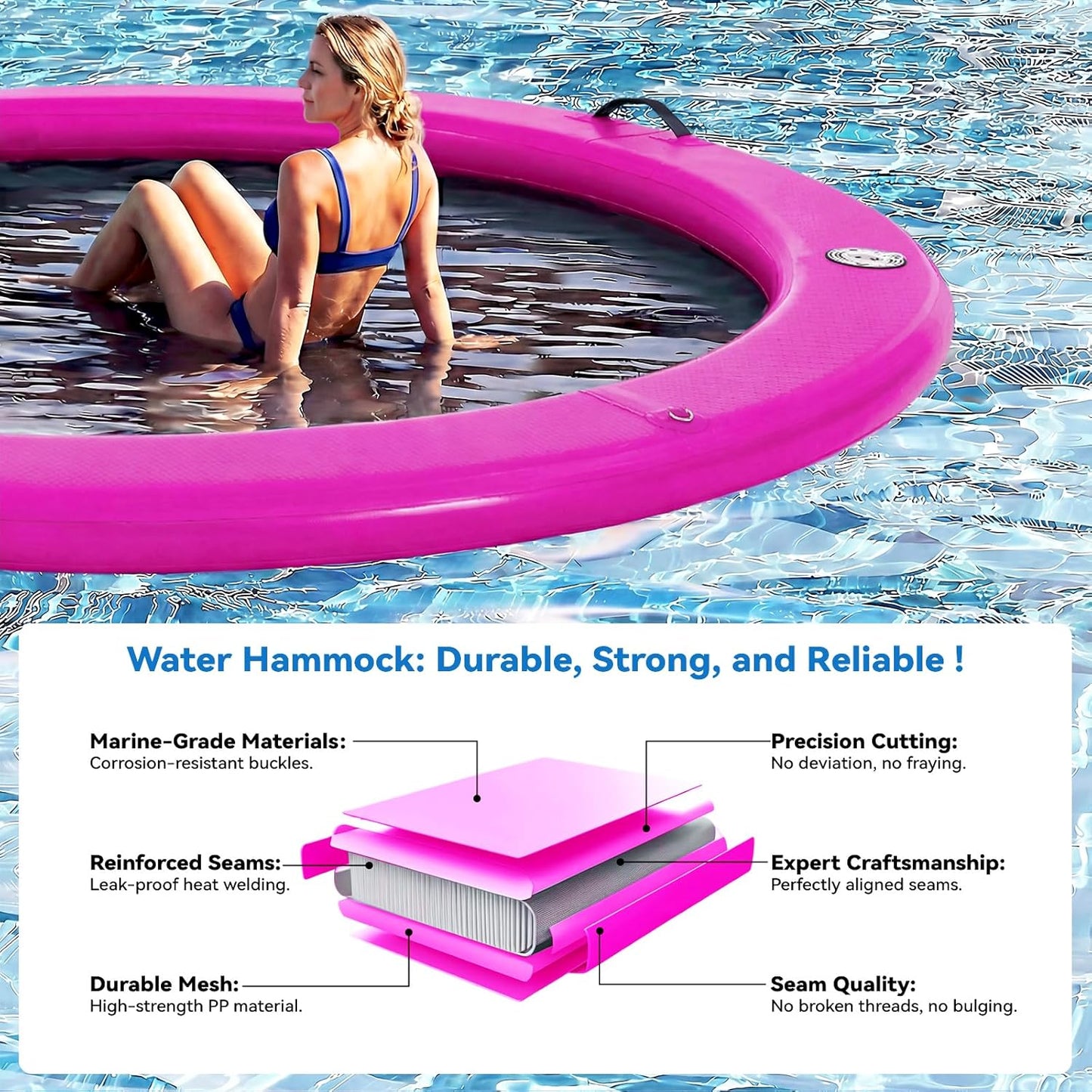 💥Factory Direct Sale💥Round Floating Dock, 2-8 People Inflatable Water Hammock Float with Pump