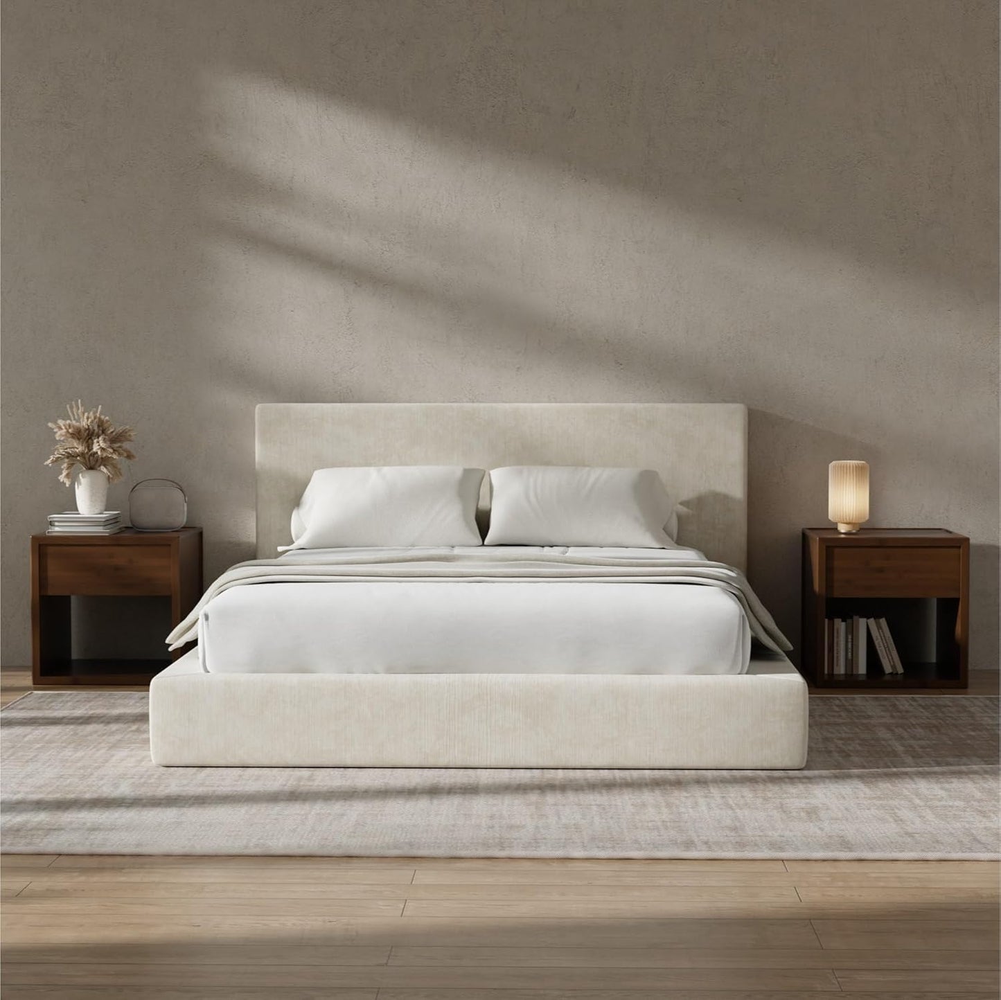 💥Factory Direct Sale💥Cloud Queen Bed Frame with Headboard – Beige Chenille