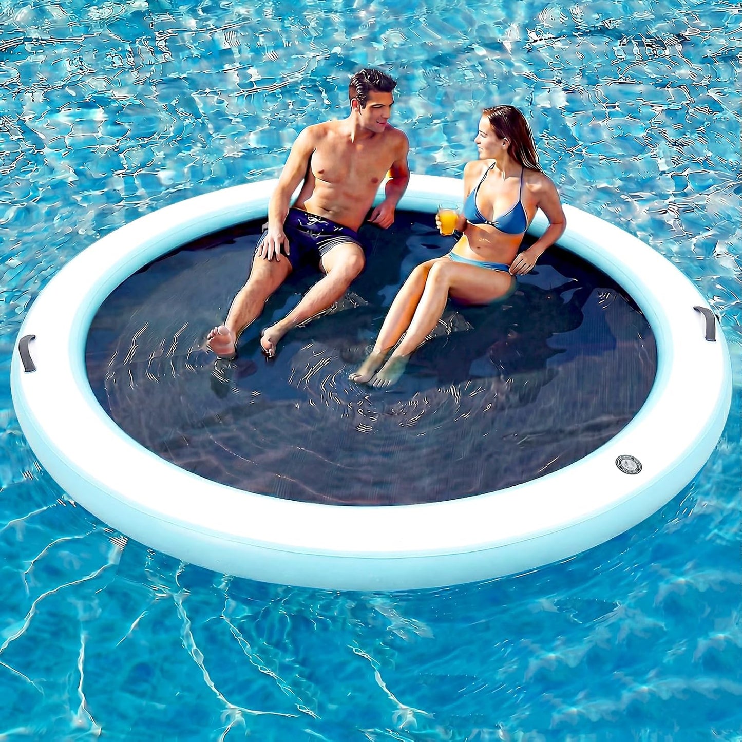 💥Factory Direct Sale💥Round Floating Dock, 2-8 People Inflatable Water Hammock Float with Pump