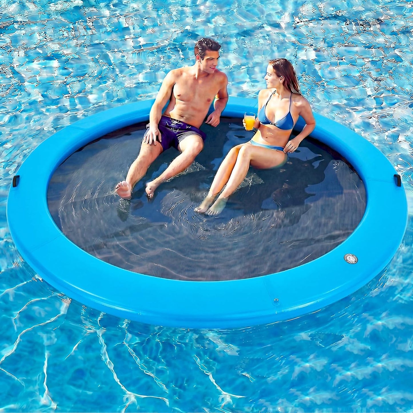 💥Factory Direct Sale💥Round Floating Dock, 2-8 People Inflatable Water Hammock Float with Pump