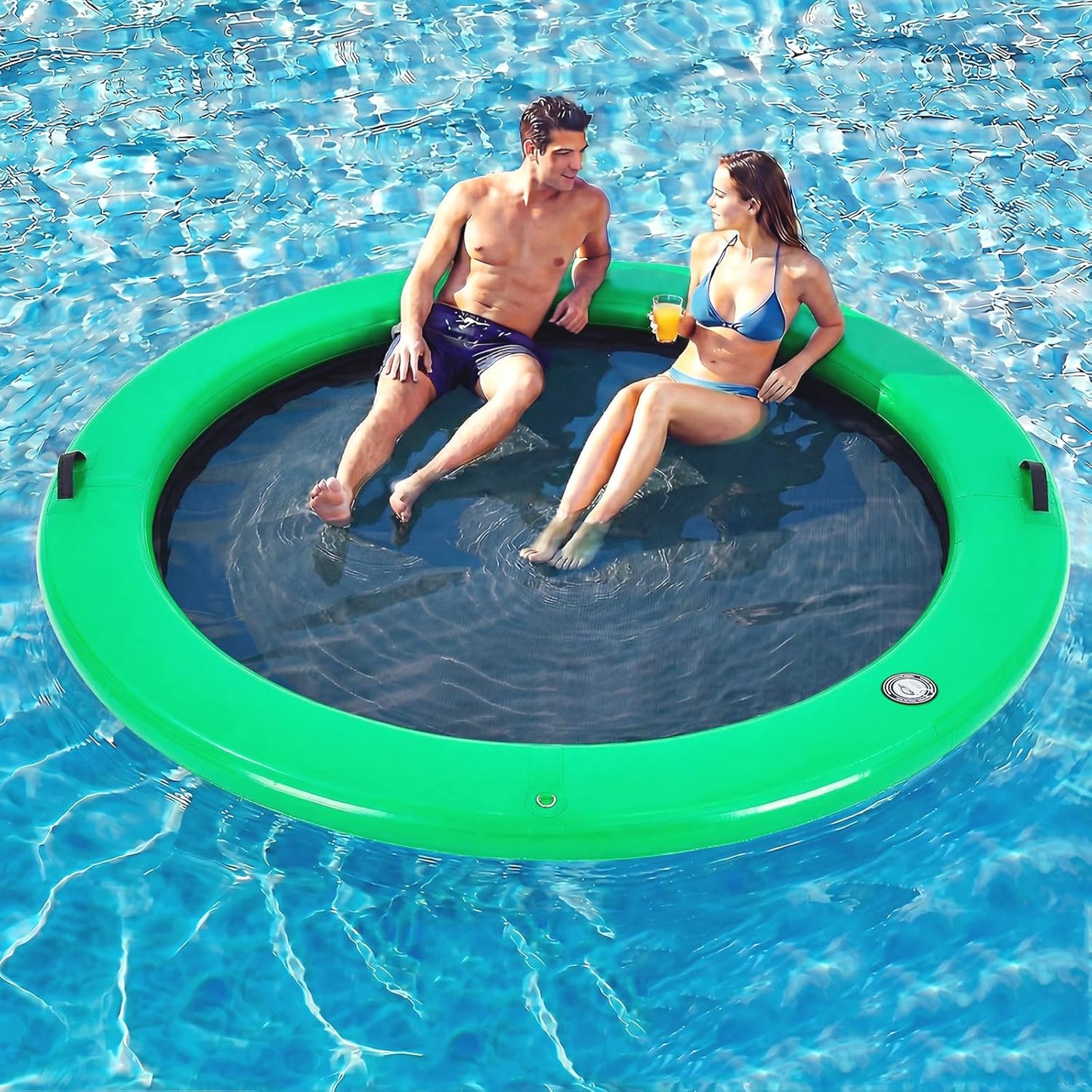💥Factory Direct Sale💥Round Floating Dock, 2-8 People Inflatable Water Hammock Float with Pump