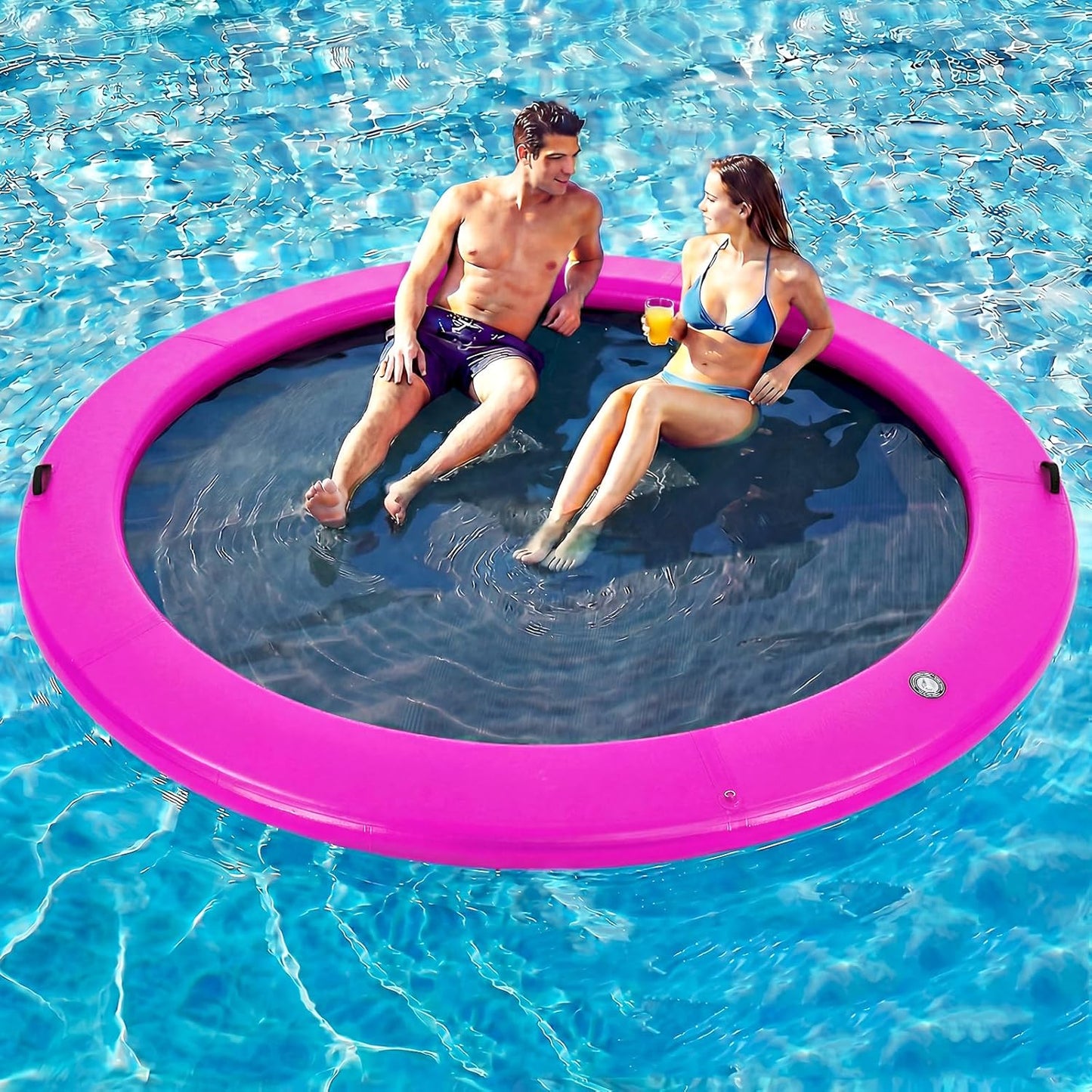 💥Factory Direct Sale💥Round Floating Dock, 2-8 People Inflatable Water Hammock Float with Pump