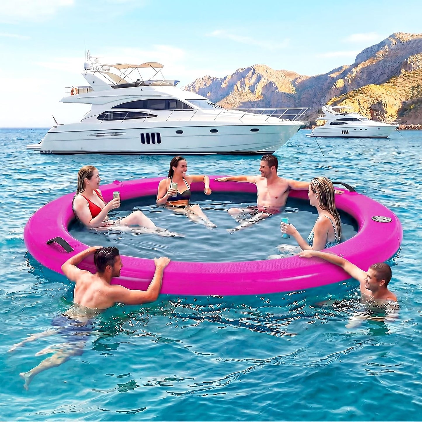 💥Factory Direct Sale💥Round Floating Dock, 2-8 People Inflatable Water Hammock Float with Pump