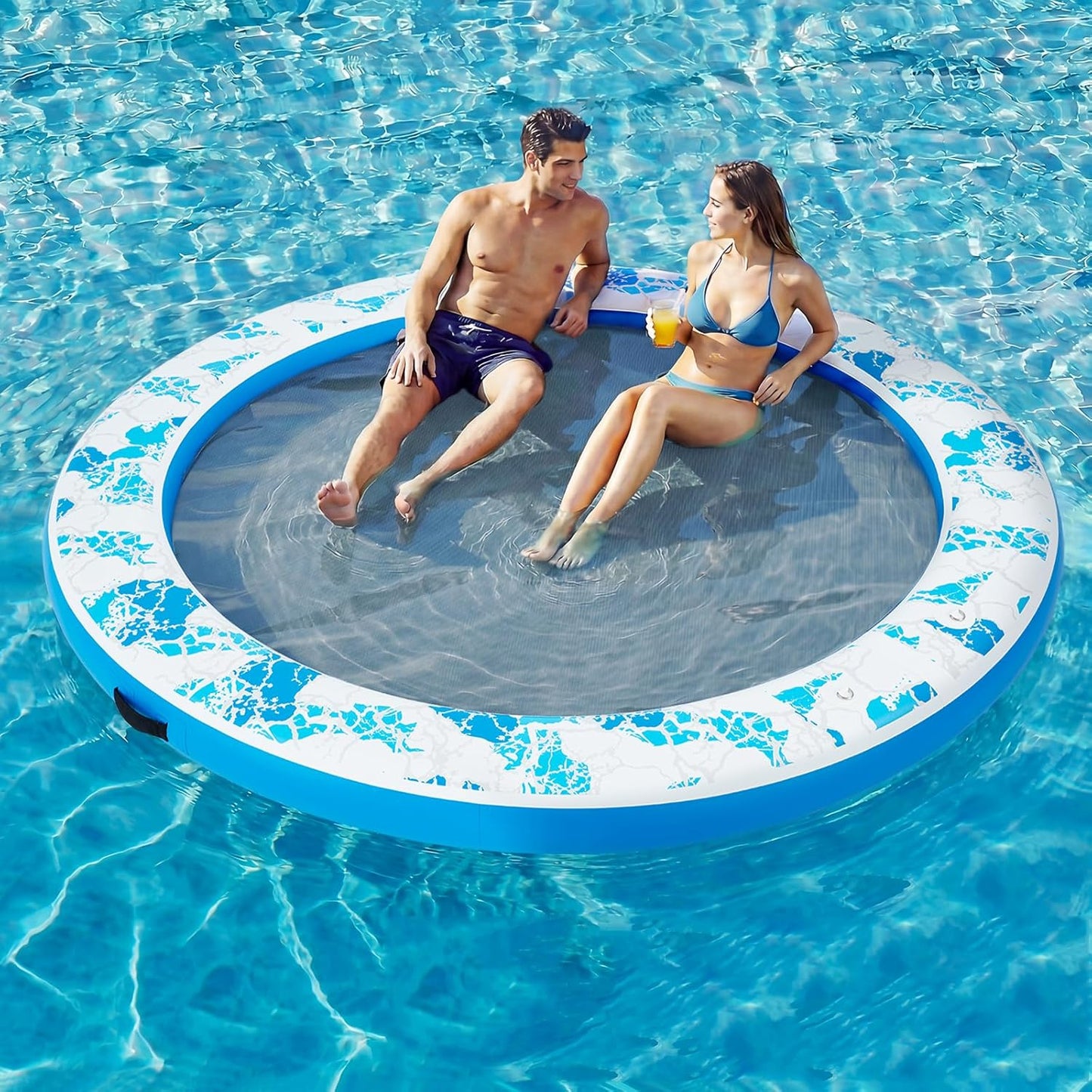 💥Factory Direct Sale💥Round Floating Dock, 2-8 People Inflatable Water Hammock Float with Pump
