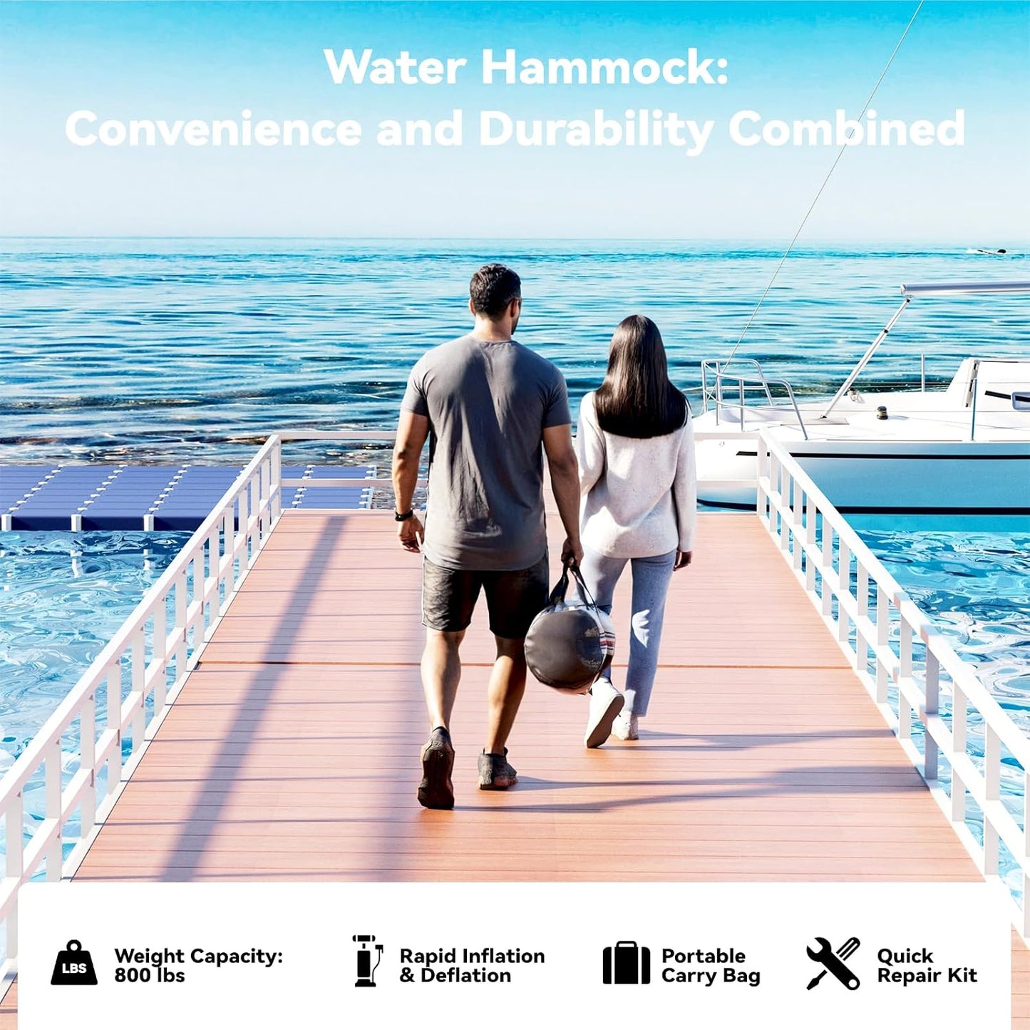 💥Factory Direct Sale💥Round Floating Dock, 2-8 People Inflatable Water Hammock Float with Pump