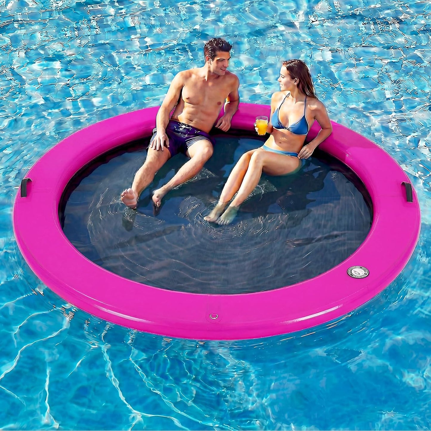 💥Factory Direct Sale💥Round Floating Dock, 2-8 People Inflatable Water Hammock Float with Pump
