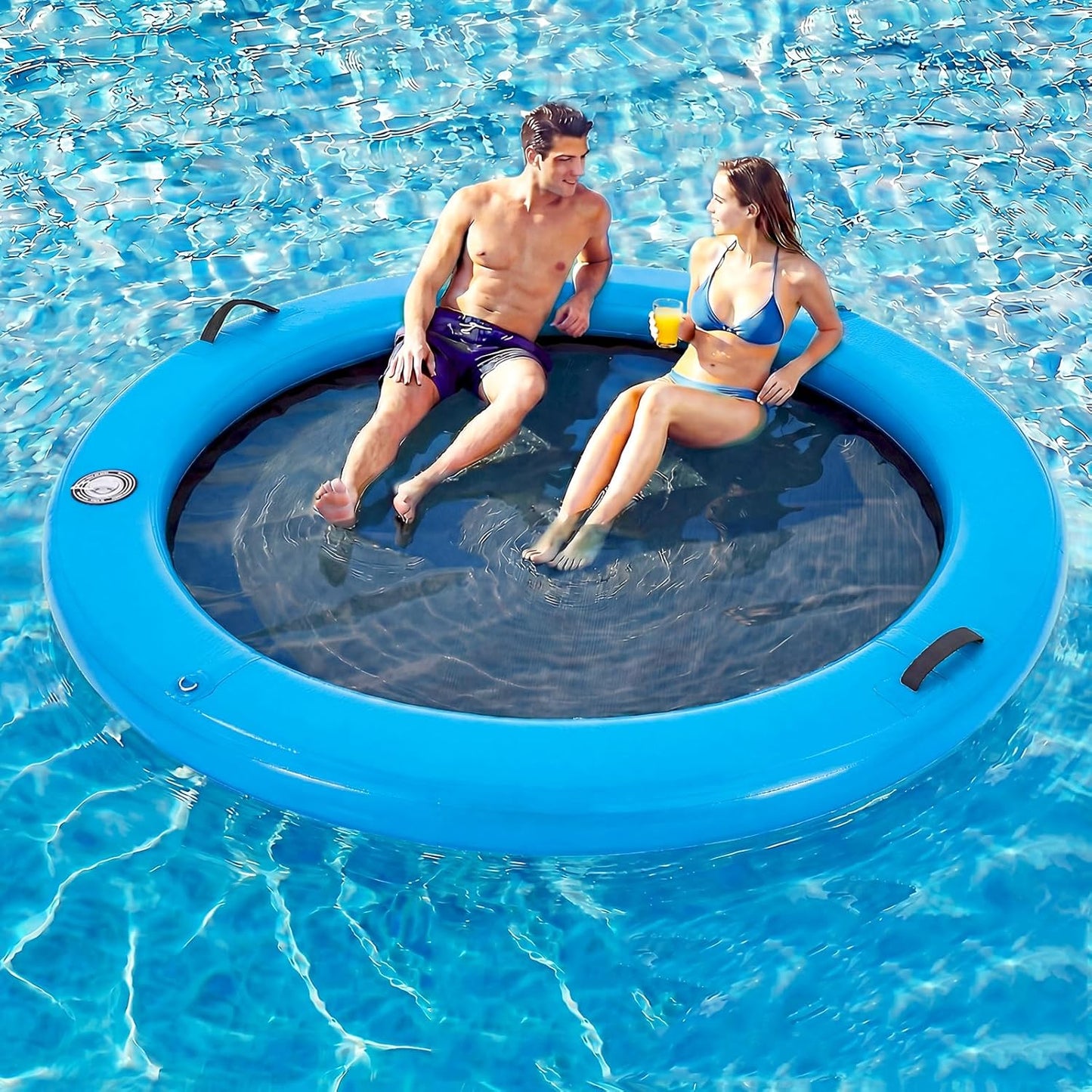 💥Factory Direct Sale💥Round Floating Dock, 2-8 People Inflatable Water Hammock Float with Pump