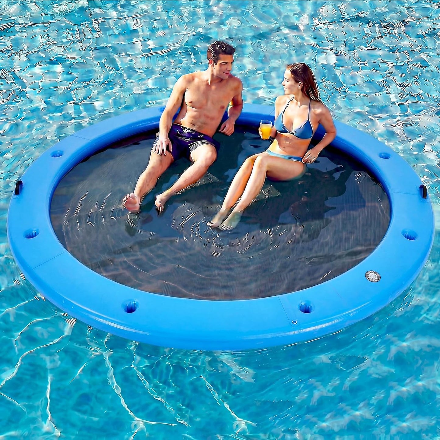 💥Factory Direct Sale💥Round Floating Dock, 2-8 People Inflatable Water Hammock Float with Pump