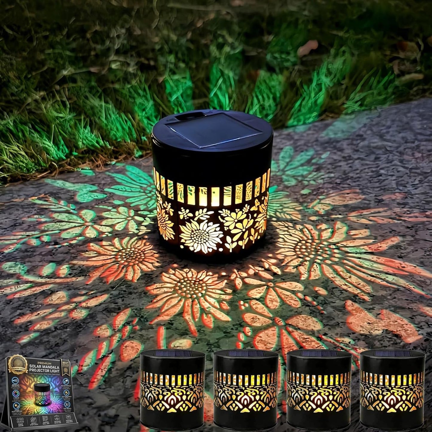 💥Factory Direct Sale💥 4PCS Solar Mandala Lights – Outdoor Waterproof Wall Decor ☀️