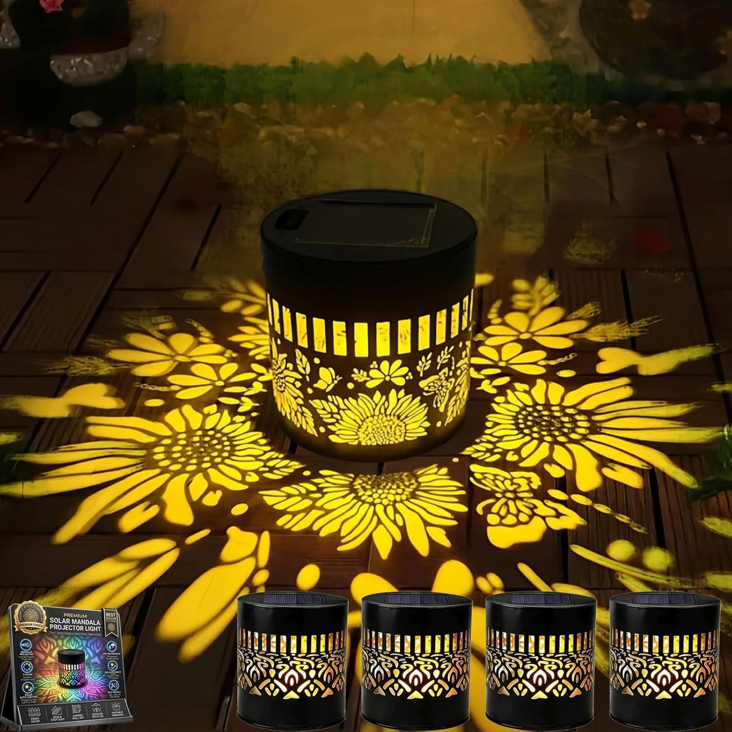 💥Factory Direct Sale💥 4PCS Solar Mandala Lights – Outdoor Waterproof Wall Decor ☀️
