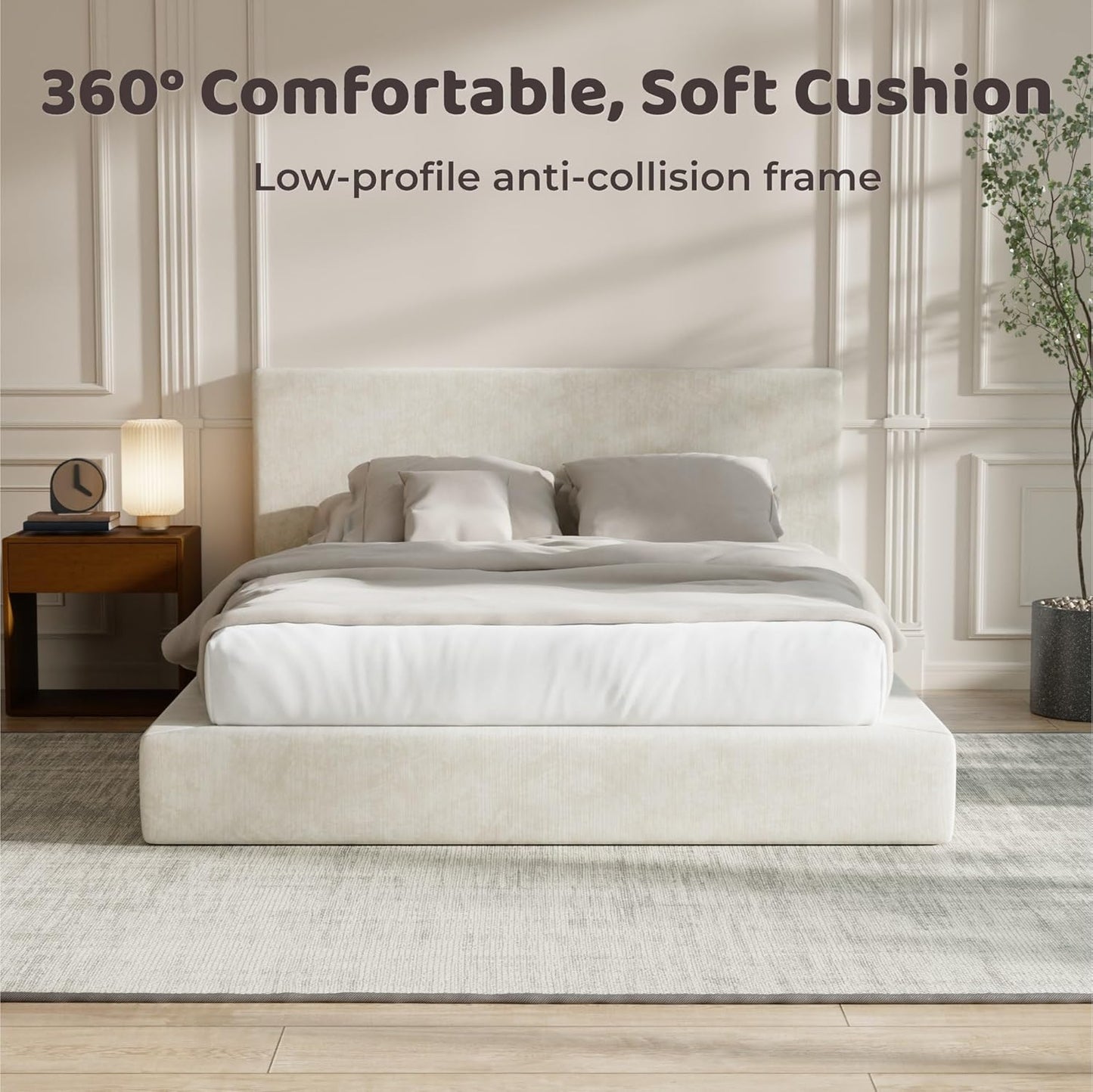 💥Factory Direct Sale💥Cloud Queen Bed Frame with Headboard – Beige Chenille