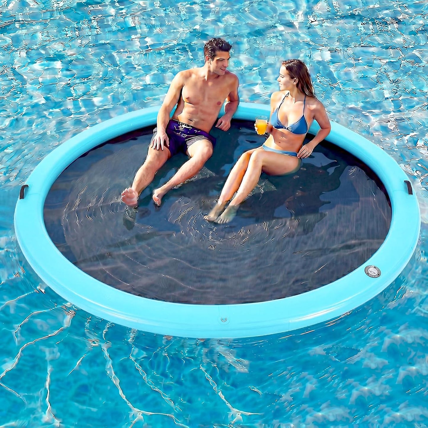 💥Factory Direct Sale💥Round Floating Dock, 2-8 People Inflatable Water Hammock Float with Pump