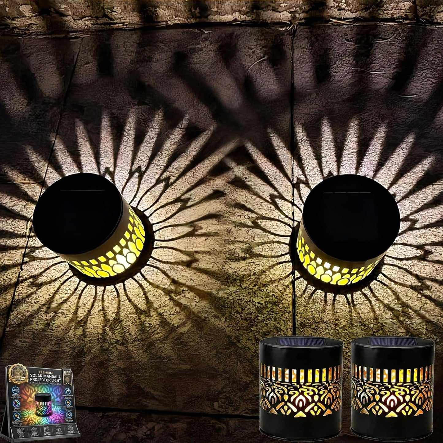 💥Factory Direct Sale💥 4PCS Solar Mandala Lights – Outdoor Waterproof Wall Decor ☀️