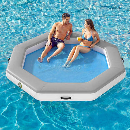 💥Factory Direct Sale💥Round Floating Dock, 2-8 People Inflatable Water Hammock Float with Pump