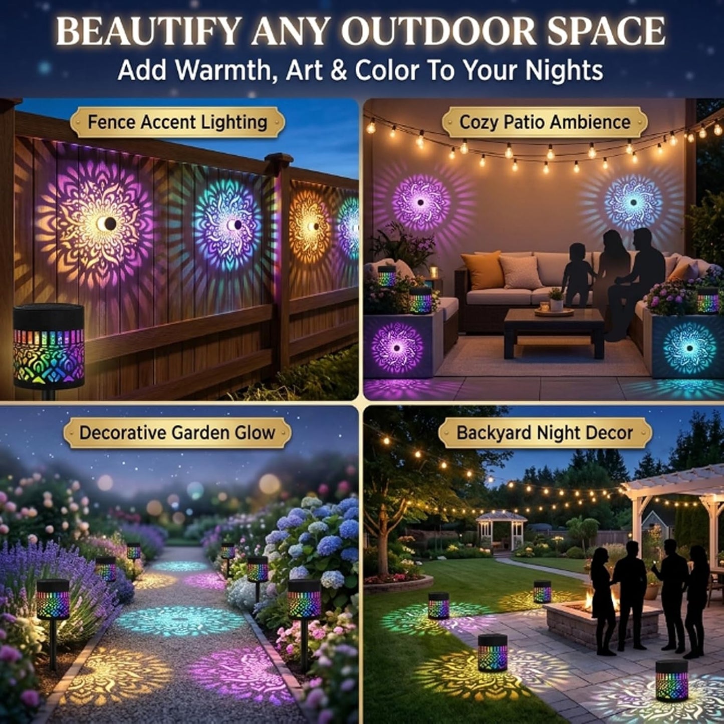 💥Factory Direct Sale💥 4PCS Solar Mandala Lights – Outdoor Waterproof Wall Decor ☀️