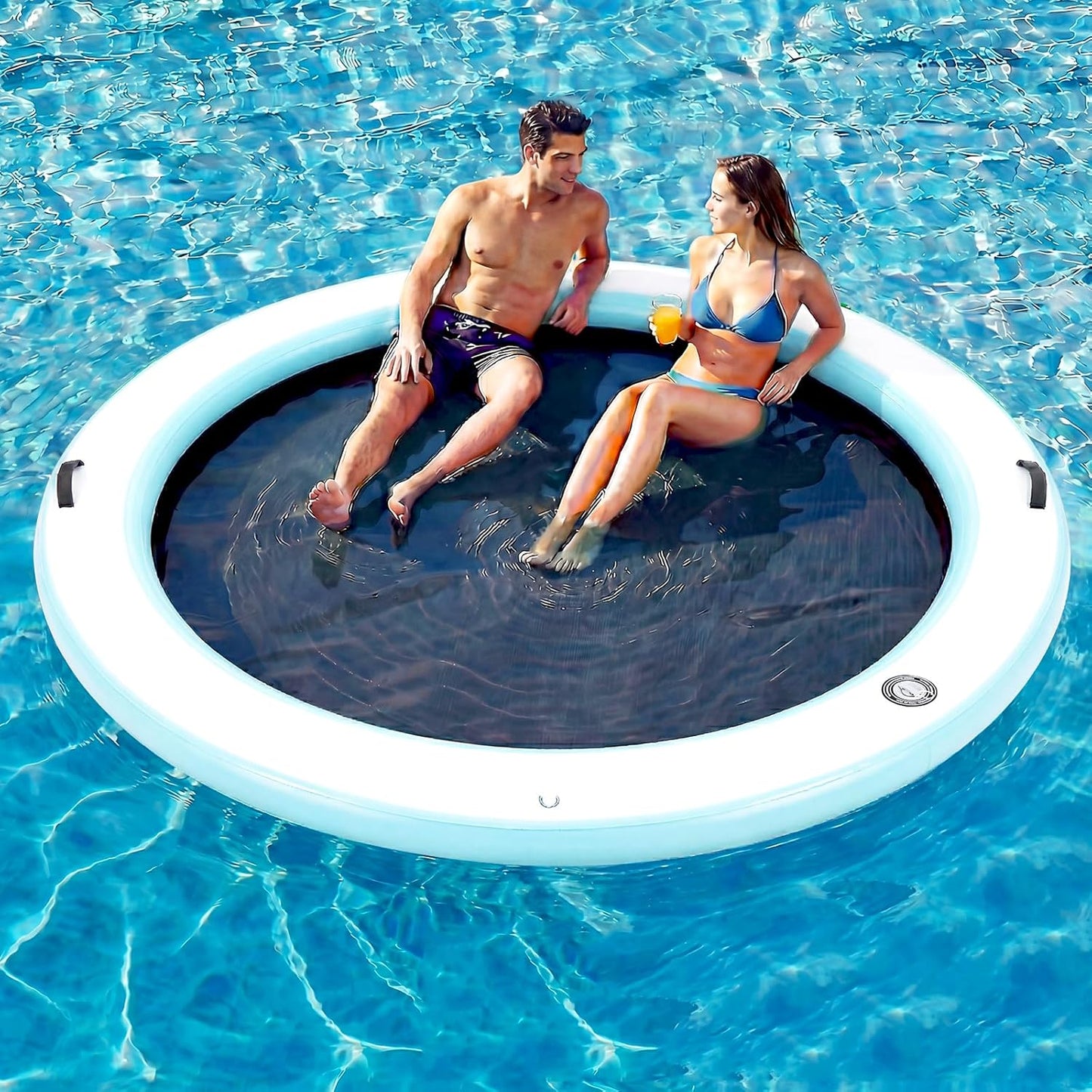 💥Factory Direct Sale💥Round Floating Dock, 2-8 People Inflatable Water Hammock Float with Pump
