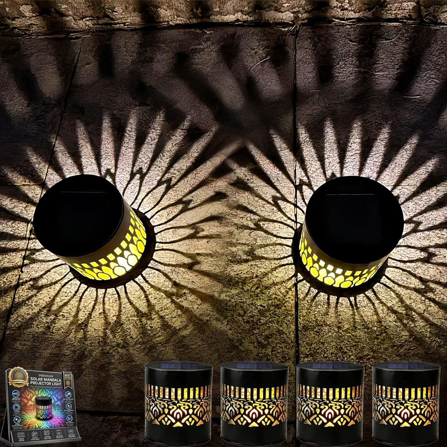 💥Factory Direct Sale💥 4PCS Solar Mandala Lights – Outdoor Waterproof Wall Decor ☀️