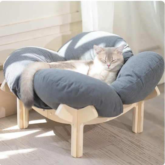 🐱 CLEARANCE: Elevated Wooden Cat Bed w/Cushion   Large   🏭 Factory Direct ✨