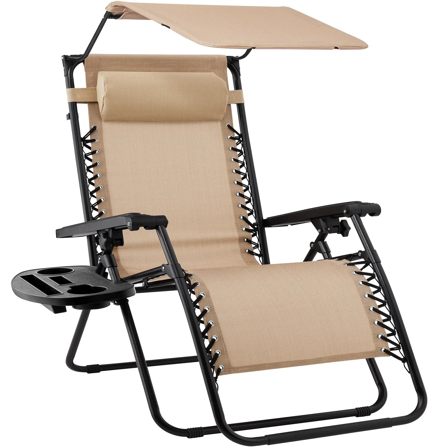 💥Factory Direct Sell💥Folding Zero Gravity Chair 🪑 w/ Canopy & Tray ☀️ Outdoor Lounge