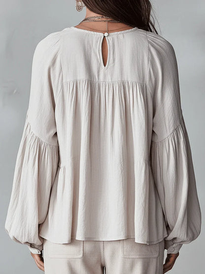 Women's Solid Color Retro Ruffled Casual Cotton Linen Shirt