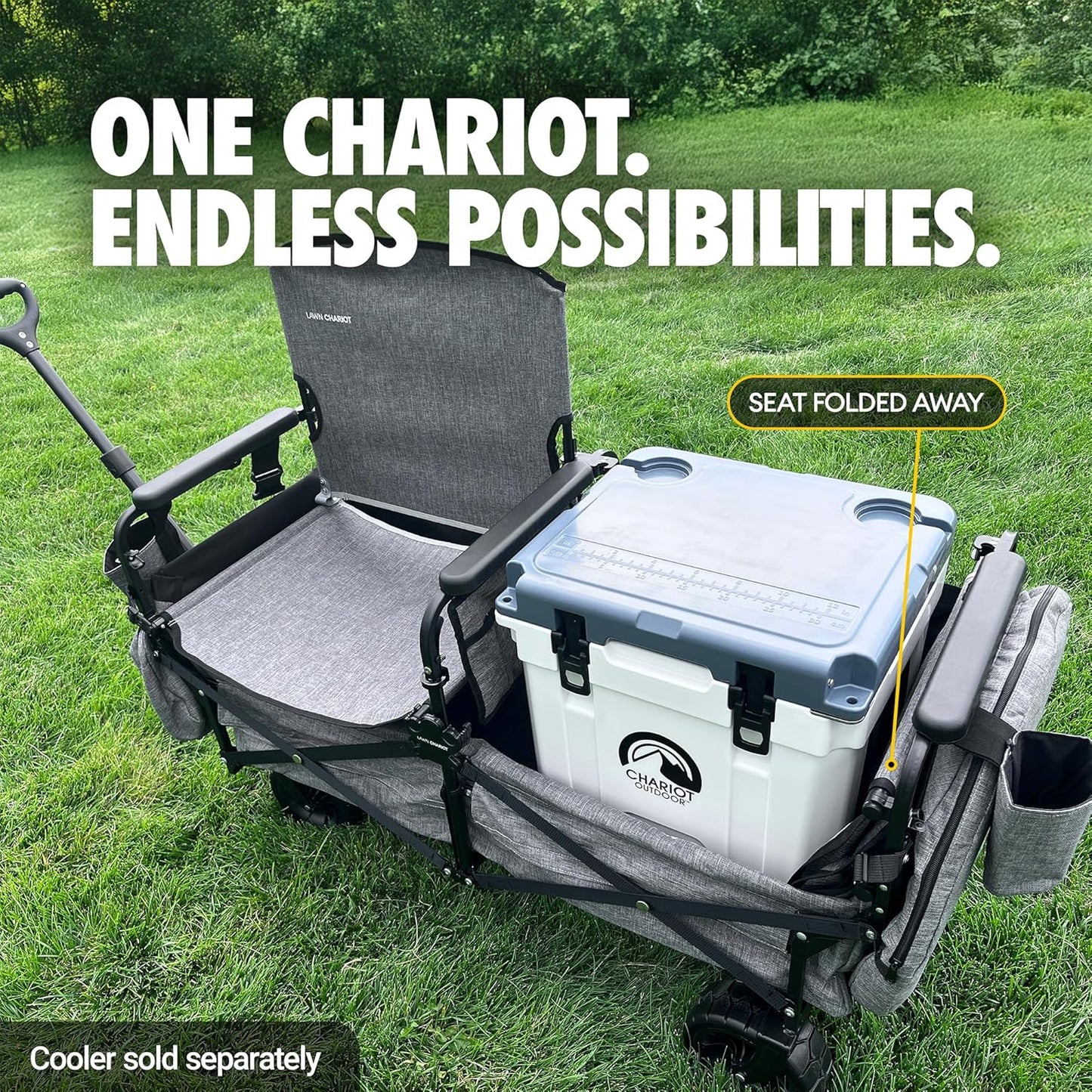 💥Factory Direct Sell💥 Folding Lawn Wagon 🚙✨ 2 Seats, UPF 50+ Canopy & All-Terrain Wheels 🌿