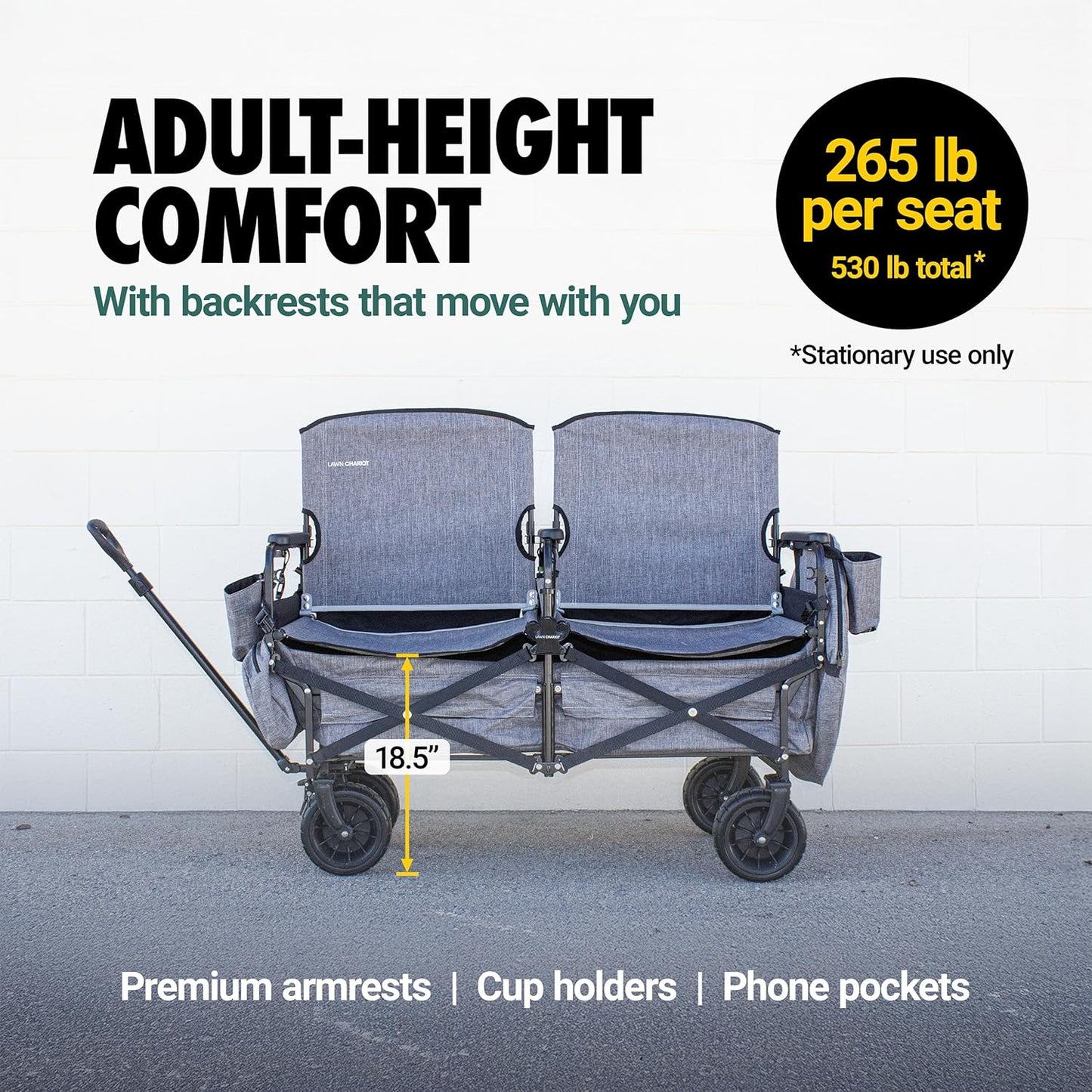 💥Factory Direct Sell💥 Folding Lawn Wagon 🚙✨ 2 Seats, UPF 50+ Canopy & All-Terrain Wheels 🌿