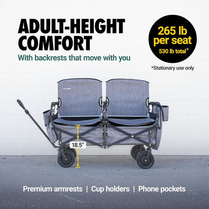 💥Factory Direct Sell💥 Folding Lawn Wagon 🚙✨ 2 Seats, UPF 50+ Canopy & All-Terrain Wheels 🌿