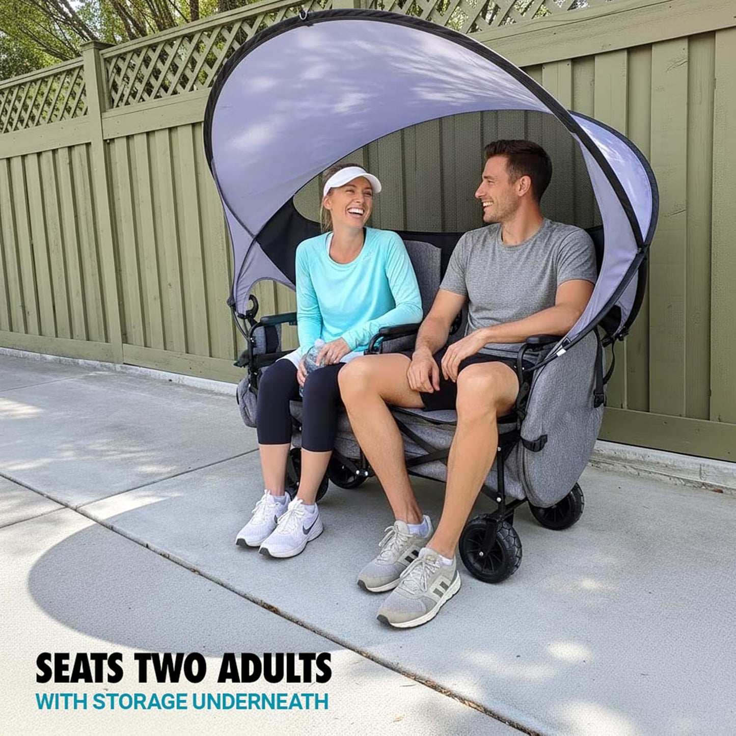 💥Factory Direct Sell💥 Folding Lawn Wagon 🚙✨ 2 Seats, UPF 50+ Canopy & All-Terrain Wheels 🌿