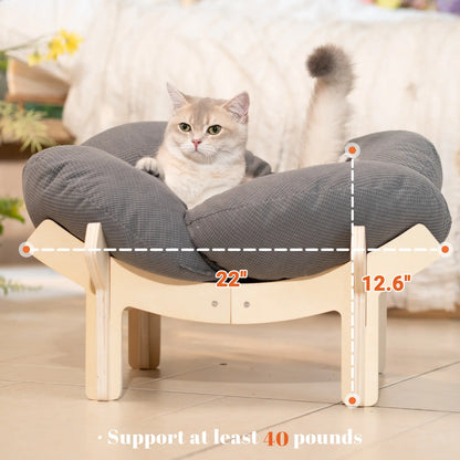 🐱 CLEARANCE: Elevated Wooden Cat Bed w/Cushion   Large   🏭 Factory Direct ✨