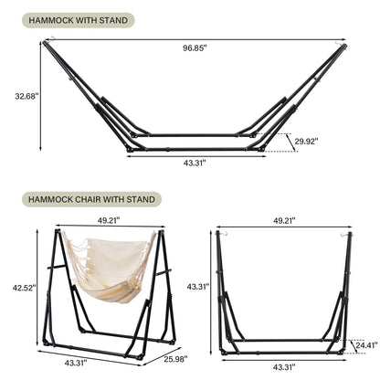 💥Factory Direct Sell💥Double Fabric Hammock Chair 🪑 w/ Stand 🌿 Easy Setup & Portable Design 💪