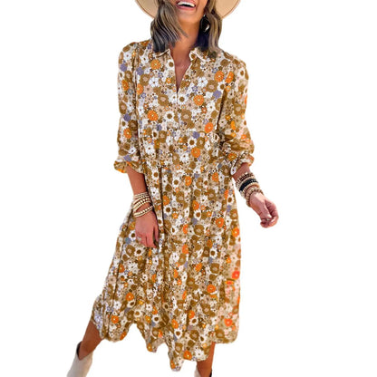 💝💝Dokotoo Women's Casual Bohemian Floral Dress 2026 V-Neck Long Puff Sleeve Midi Dress Soft Fabric Comfortable Summer Dress - Womenswear