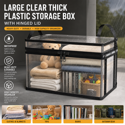 💚💚Large Clear Storage Box with Hinged Lid – Heavy-Duty High Capacity Organizer