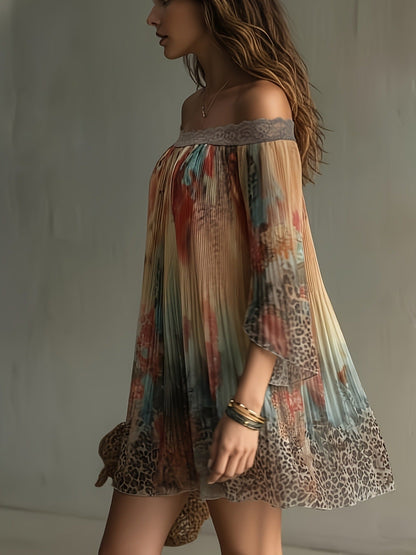 Women's Off-shoulder Vacation-style Short Thin Leopard Print Dress