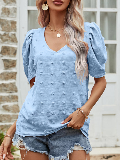 💝💝Women's V-Neck Short-Sleeve T-Shirt with Puff Sleeves — Casual Top
