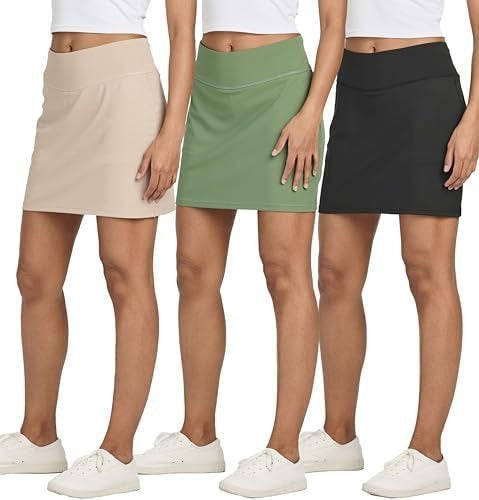💝💝Real Essentials 3 Pack: Women's 16" Active Skort Skirt Pockets - Running Tennis Golf Gym (Available in Plus)