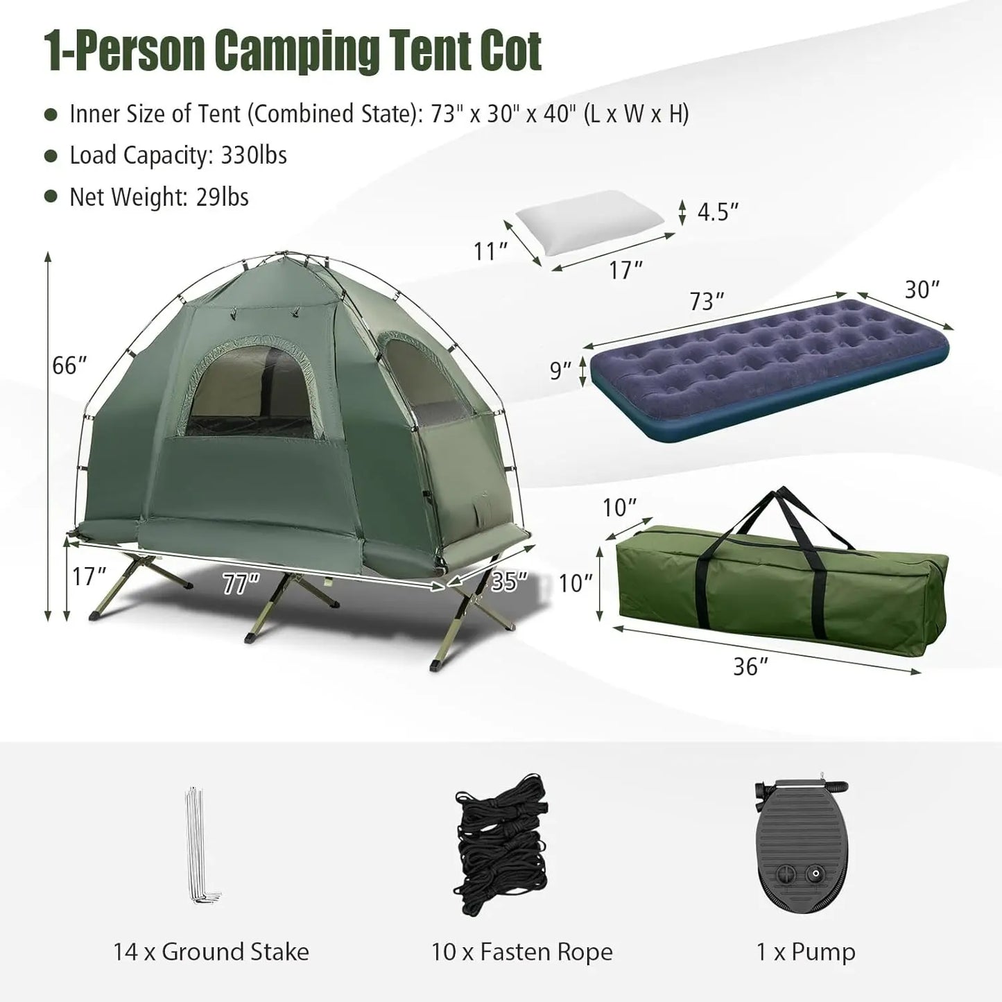 💥Factory Direct Sell💥5-in-1 Camping Tent Cot 🏕️ Air Mattress + Sleeping Bag + Pillow 🛏️ Outdoor Combo