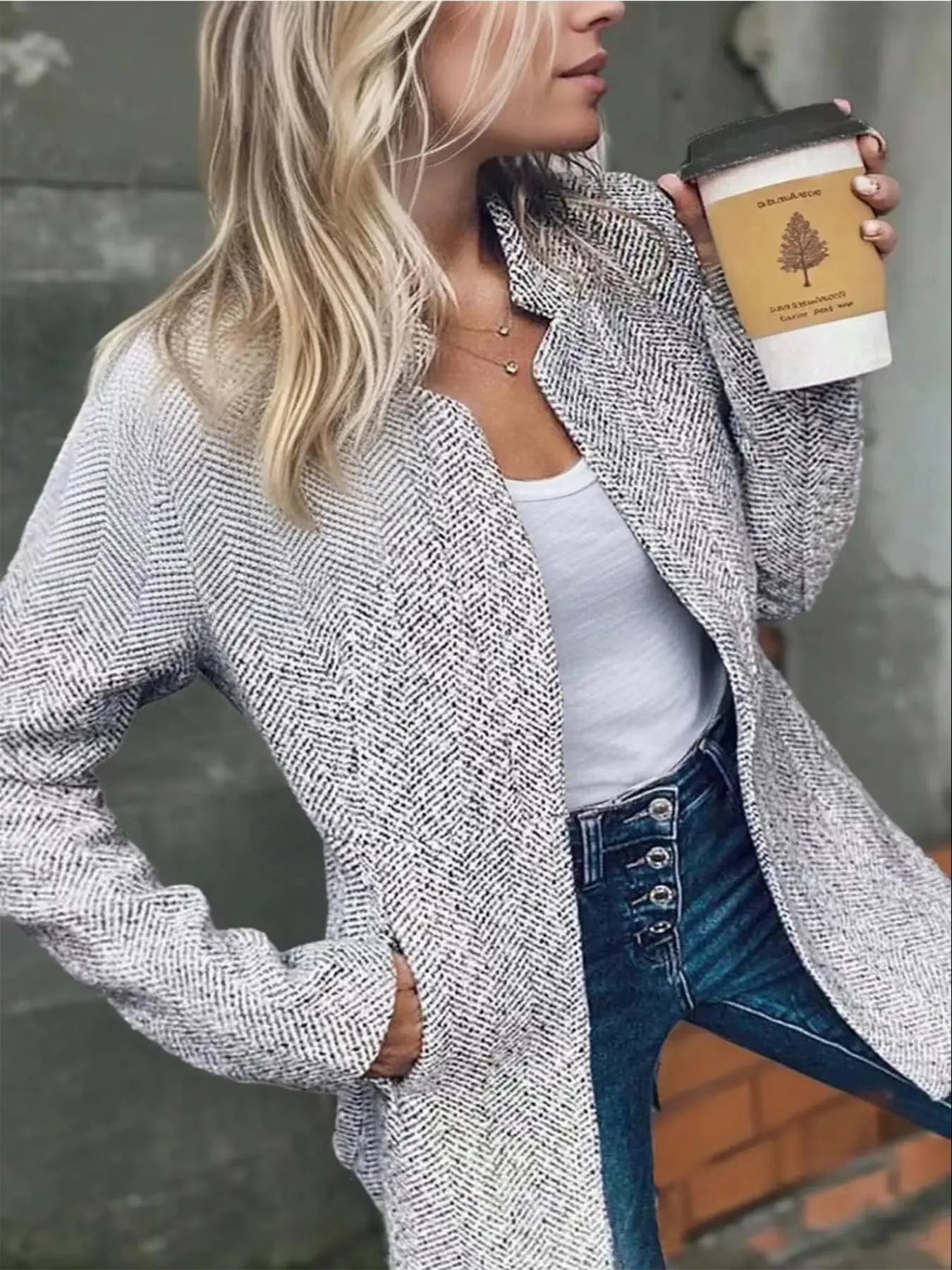💝💝Women's Basic Solid Color Pocket Long Sleeve Open Front Fitted Coat Fabric, Casual Longline Outerwear for Fall & Winter, Ladies Clothes for Daily Wear, Everyday, Womenswear Clothing for Women