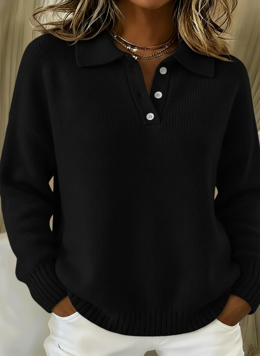 🎁New Arrivals🔥Classic Polo Neck Button-Down Solid Color Sweater Top