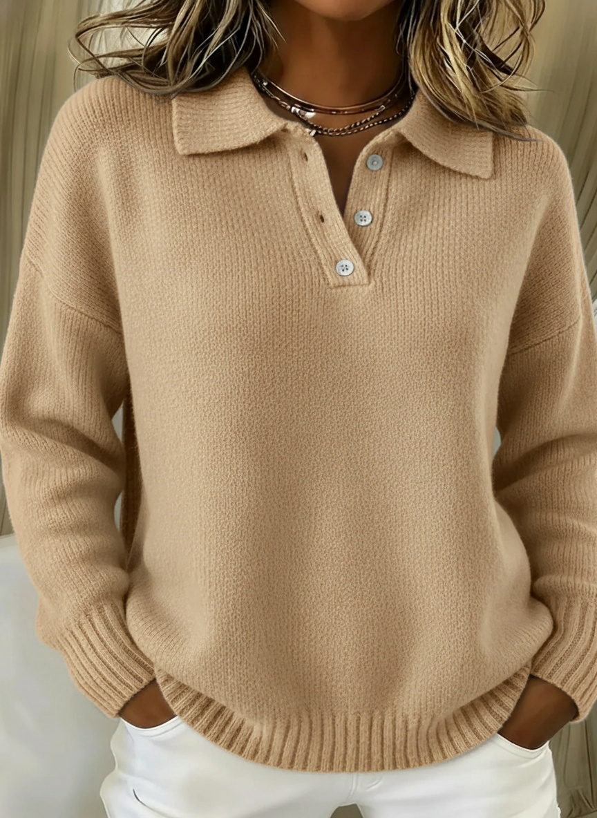 🎁New Arrivals🔥Classic Polo Neck Button-Down Solid Color Sweater Top
