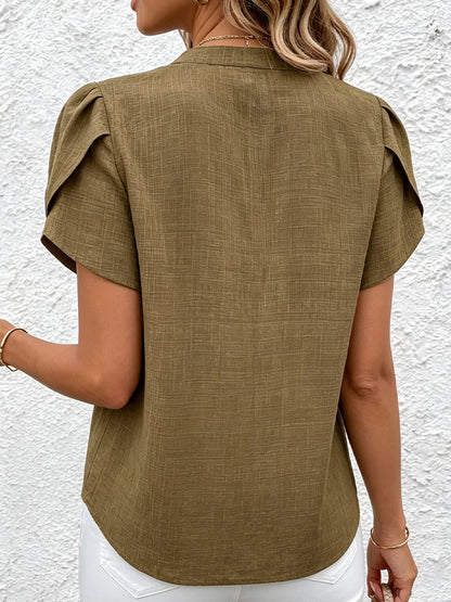 💝💝Women's Casual Petal-sleeve Slit V-neck Shirt
