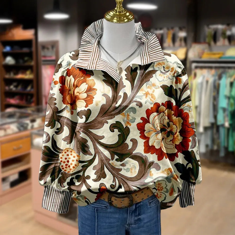 💝💝Cherrybetty Women's Vintage Floral Print Striped Collar Top Going Outfits Blouses 90s Tops Funny Shirts Women Elegant Classy Tops Blouse Classyoutfit Women cute summer outfit boho Casual Style cute summer outfit women's summer outfits