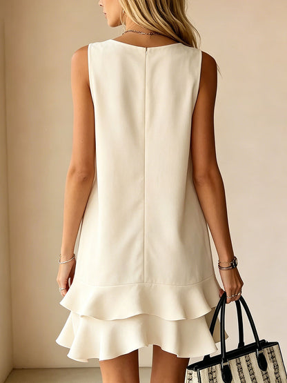 💝💝Women's Solid-color V-neck Sleeveless Loose-fit Ruffled Dress
